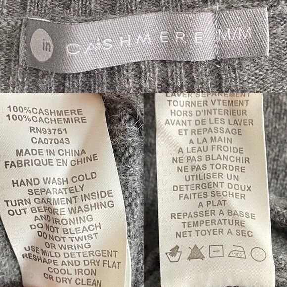 InCashmere Crew Neck Long Sleeve Cashmere Sweater Grey M - Picture 7 of 7
